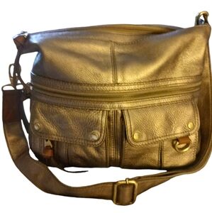 FOSSIL Morgan Traveler Gold Leather Bag